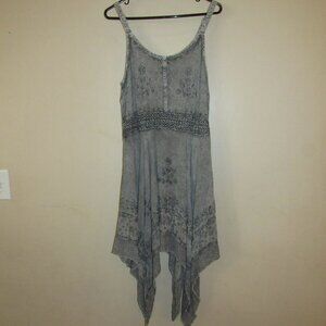My Choice Handkerchief Hem Tunic Dress Y2K Boho Fairy Embroidered Festival sz L